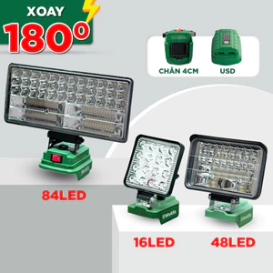 Đèn LED Workfix 16/ 48/ 84 Bóng Công Suất Lớn 90W, Chạy Pin Máy Khoan, Chân Phổ Thông
