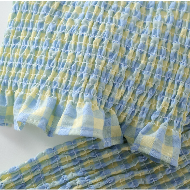 Set  Đồ Bé Gái, Set Áo Yếm Kẻ Caro Phối Quần Loe Bo Chun Cho Bé Gái Chất Liệu Cotton Thoáng Khí