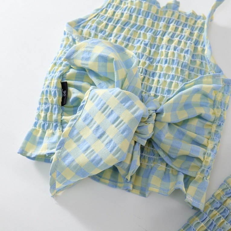 Set  Đồ Bé Gái, Set Áo Yếm Kẻ Caro Phối Quần Loe Bo Chun Cho Bé Gái Chất Liệu Cotton Thoáng Khí