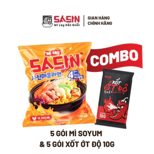 MÌ CAY SASIN VỊ SOYUM + 5 GÓI XỐT ỚT ĐỘ 10G