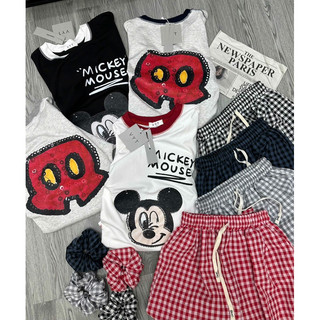 Set kèm quần kẻ tặng chun tóc