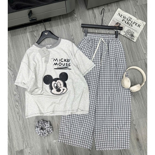 Set kèm quần kẻ tặng chun tóc