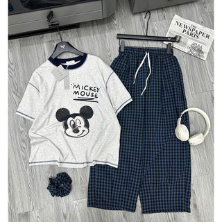 Set kèm quần kẻ tặng chun tóc