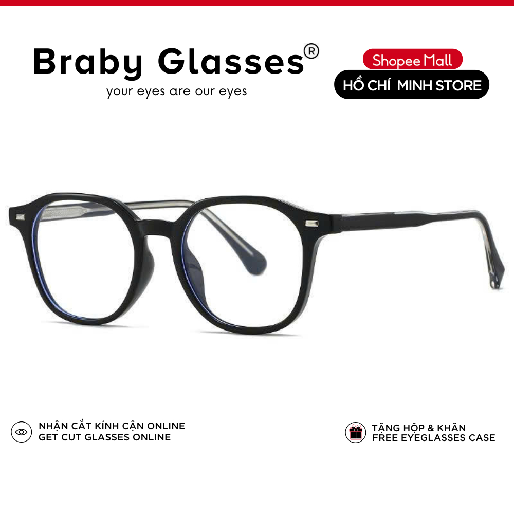 Gọng Kính Cận Dẻo Vuông Nam Nữ Braby Glasses Chất Liệu Nhựa Dẻo Siêu Nhẹ Thiết Kế Sang Trọng MK126
