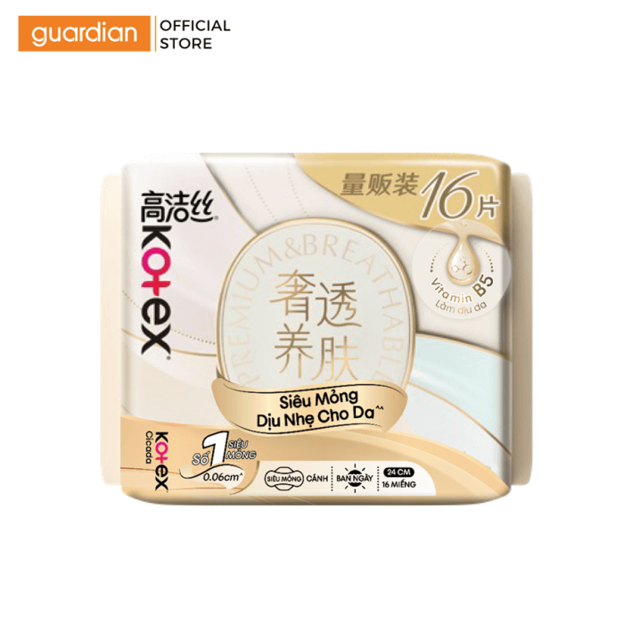 Băng Vệ Sinh Kotex Cicada Siêu Mỏng Cánh 28cm X 6 Miếng/ 24cm X 16 Miếng | Guardian Việt Nam