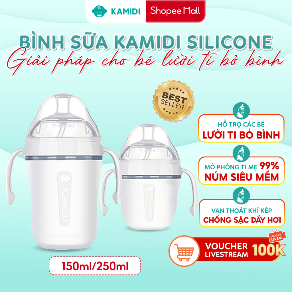 Bình Sữa Kamidi Chất Liệu Silicon Trắng Bình Sữa Cho Bé Chống Sặc Đầy ...