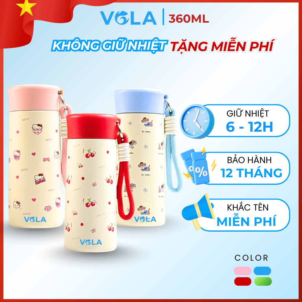 Bình giữ nhiệt VOLA 360ml inox 316 cao cấp, Bình giữ nhiệt nhỏ gọn tiện dụng khắc tên miễn phí