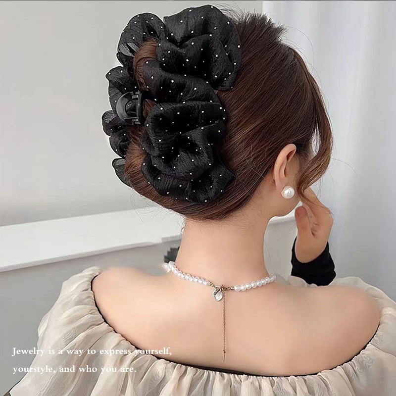 Kẹp tóc nơ càng cua bản lớn phủ voan đính đá lấp lánh – Phụ kiện tóc sang trọng cho nữ Hottrend