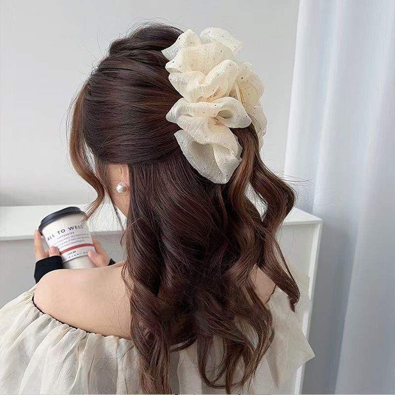 Kẹp tóc nơ càng cua bản lớn phủ voan đính đá lấp lánh – Phụ kiện tóc sang trọng cho nữ Hottrend