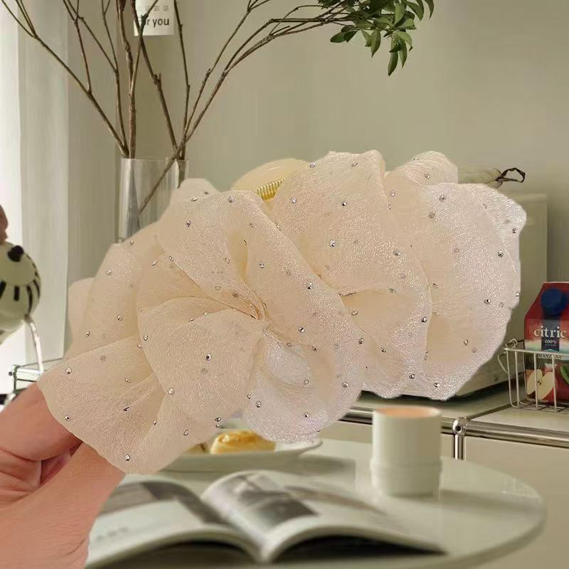 Kẹp tóc nơ càng cua bản lớn phủ voan đính đá lấp lánh – Phụ kiện tóc sang trọng cho nữ Hottrend