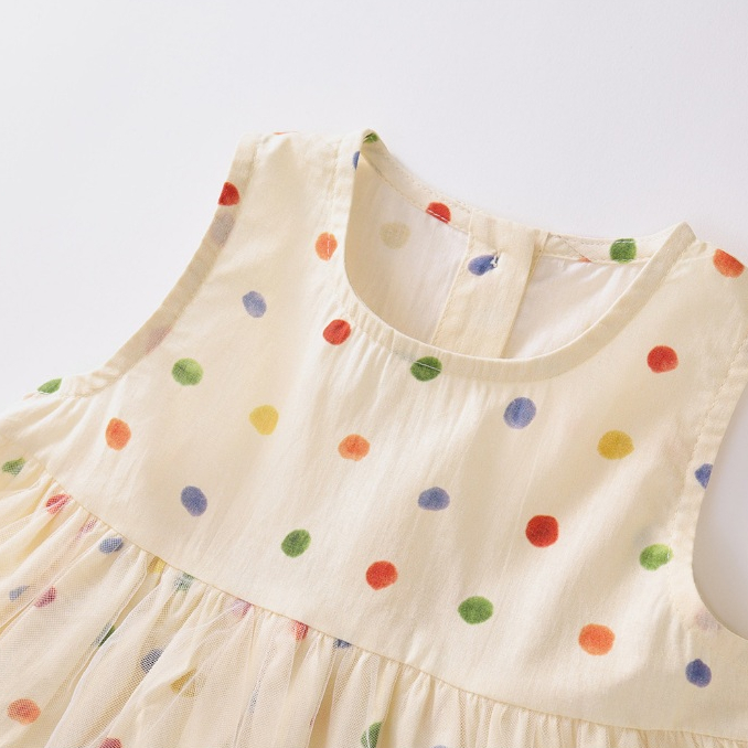 Set Đồ Bé Gái, Set Áo Ba Lỗ Quần Suông Chấm Bi Cho Bé Gái Chất Liệu Cotton Thoáng Mát