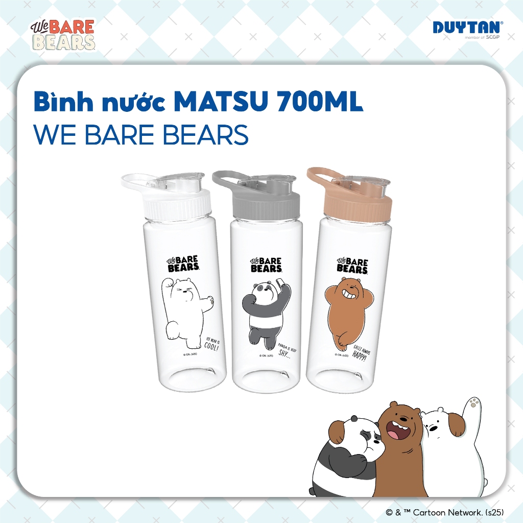 [BST We Bare Bears] Bình nước Matsu 700ml họa tiết 3 chú gấu dễ thương