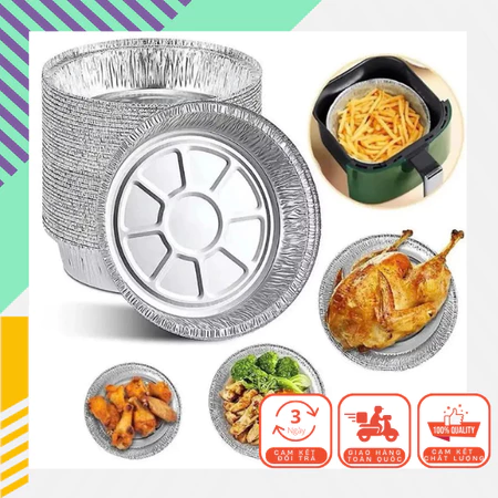 Set 50 Khay Bạc Size 22 Đựng Thực Phẩm Dùng Cho Nồi Chiên Không Dầu. Khay Bát Bạc 22cm