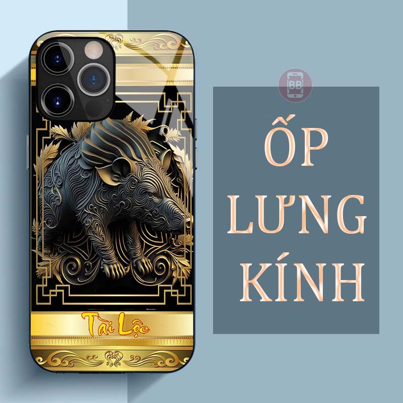 Ốp Lưng IPHONE 14, 14 PRO, 14 PLUS, 14 PROMAX Mặt Lưng Kính Cường Lực In Hình 12 con giáp Tài Lộc