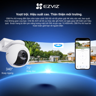 Bộ Camera Pin EZVIZ CB8 Pro 8MP - Pin 10.400mAh, Tự Động Cân Bằng Sáng Thông Minh, AI Nhận Diện Người/Xe, Công Nghệ AOV