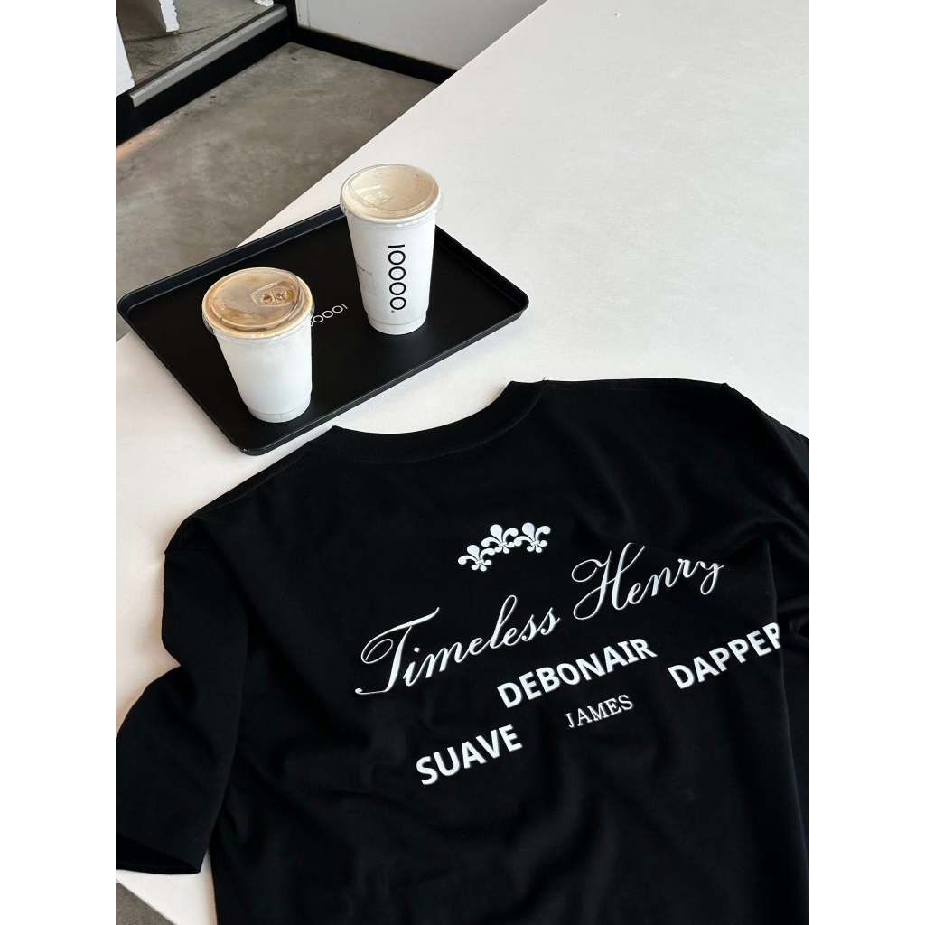 Áo thun đen Timeless 100% cotton co giãn thấm hút mồ hôi 40-100kg form suông Unisex Basetee