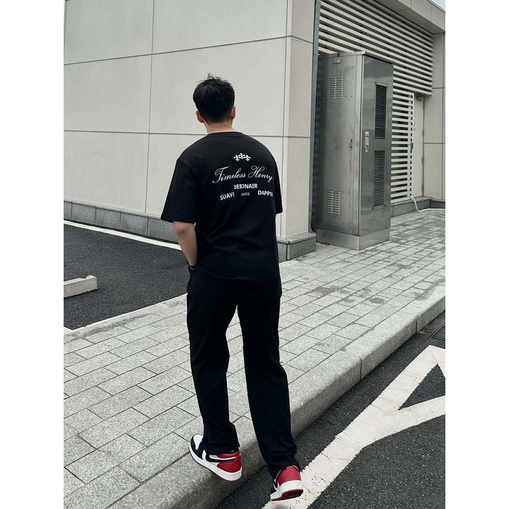Áo thun đen Timeless 100% cotton co giãn thấm hút mồ hôi 40-100kg form suông Unisex Basetee