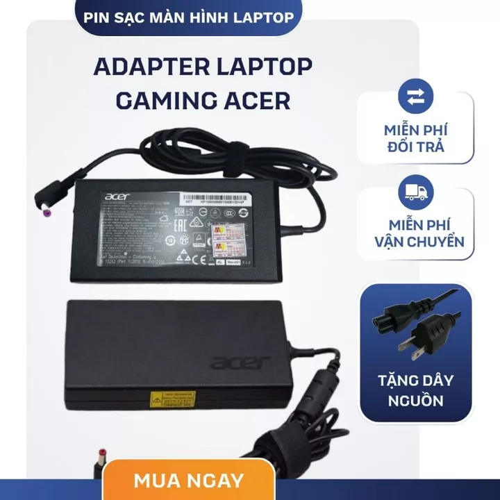 Sạc laptop thay thế cho Gaming Nitro 5 Aspire 7 Gaming Chân thường 5.5mmx1.7mm tương thích với laptop Acer