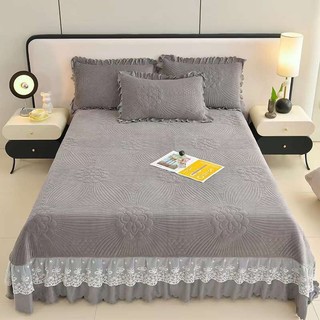 Bộ Ga Gối Nỉ Nhung Phủ Bèo Nhập Khẩu, Set 3 Món Ga Gối Trần Bông Phủ Chun Cài 4 Góc - BMbedding