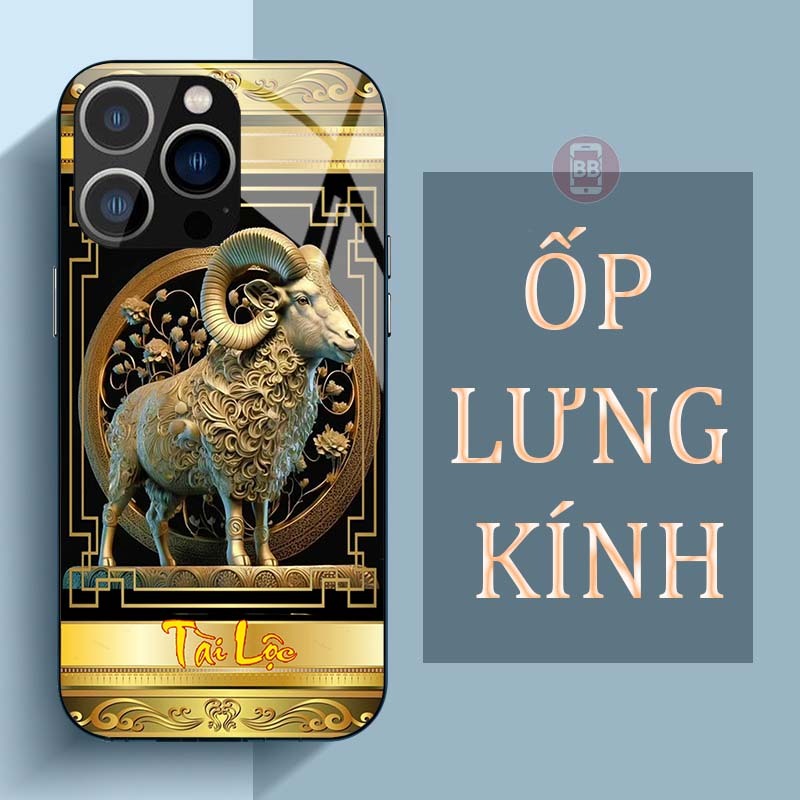 Ốp Lưng IPHONE 15, 15 PLUS, 15 PRO, 15 PROMAX Mặt Lưng Kính Cường Lực In Hình 12 con giáp Tài Lộc