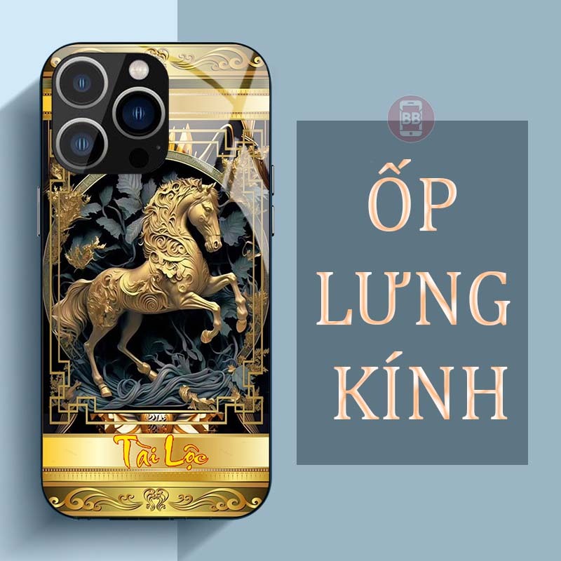 Ốp Lưng IPHONE 15, 15 PLUS, 15 PRO, 15 PROMAX Mặt Lưng Kính Cường Lực In Hình 12 con giáp Tài Lộc