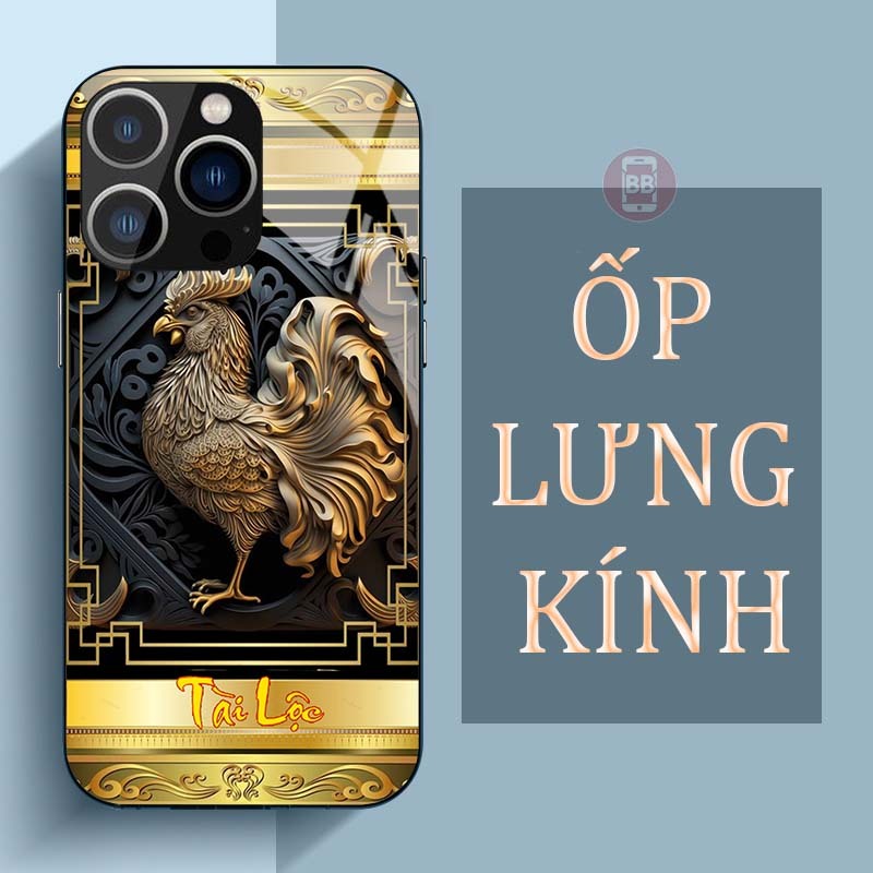 Ốp Lưng IPHONE 15, 15 PLUS, 15 PRO, 15 PROMAX Mặt Lưng Kính Cường Lực In Hình 12 con giáp Tài Lộc