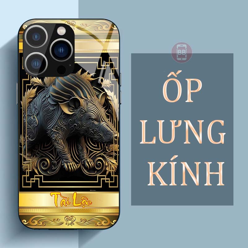 Ốp Lưng IPHONE 15, 15 PLUS, 15 PRO, 15 PROMAX Mặt Lưng Kính Cường Lực In Hình 12 con giáp Tài Lộc