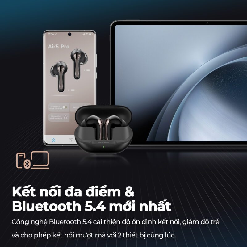 Tai nghe Bluetooth SoundPEATS Air5 Pro true wireless chống ồn âm thanh chuẩn HiFi, chống ồn, pin lâu. Bảo hành 12 tháng, | BigBuy360 - bigbuy360.vn