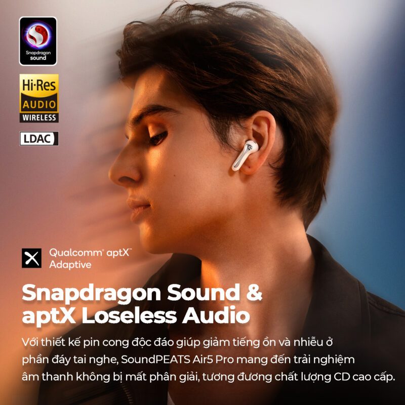 Tai nghe Bluetooth SoundPEATS Air5 Pro true wireless chống ồn âm thanh chuẩn HiFi, chống ồn, pin lâu. Bảo hành 12 tháng, | BigBuy360 - bigbuy360.vn