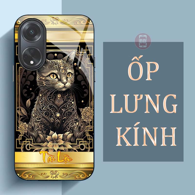 Ốp Lưng OPPO A18, A38, A58, A78, A98 Mặt Lưng Kính Cường Lực In Hình 12 con giáp Tài Lộc