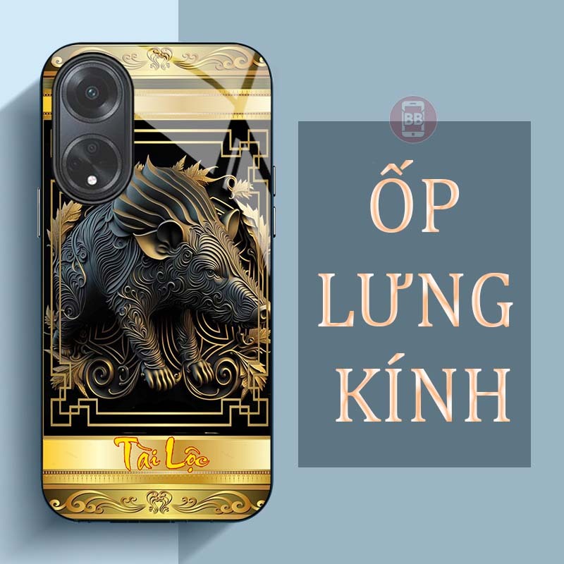 Ốp Lưng OPPO A18, A38, A58, A78, A98 Mặt Lưng Kính Cường Lực In Hình 12 con giáp Tài Lộc