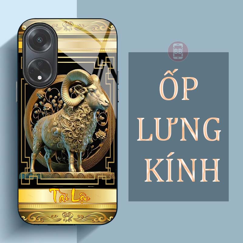 Ốp Lưng OPPO A18, A38, A58, A78, A98 Mặt Lưng Kính Cường Lực In Hình 12 con giáp Tài Lộc