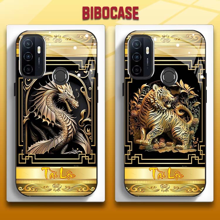 Ốp Lưng OPPO A53 Mặt Lưng Kính Cường Lực In Hình 12 con giáp Tài Lộc