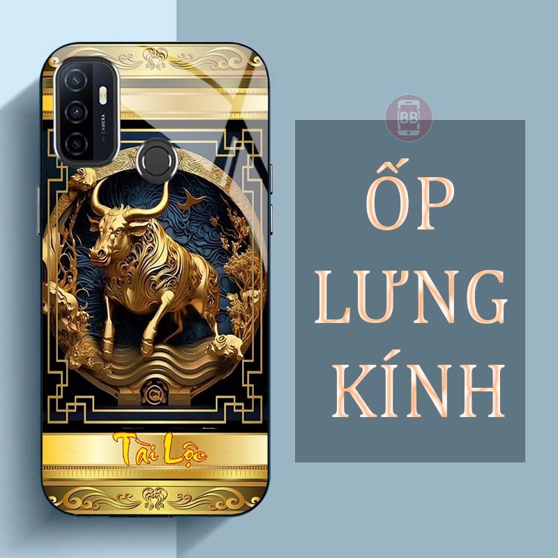 Ốp Lưng OPPO A53 Mặt Lưng Kính Cường Lực In Hình 12 con giáp Tài Lộc