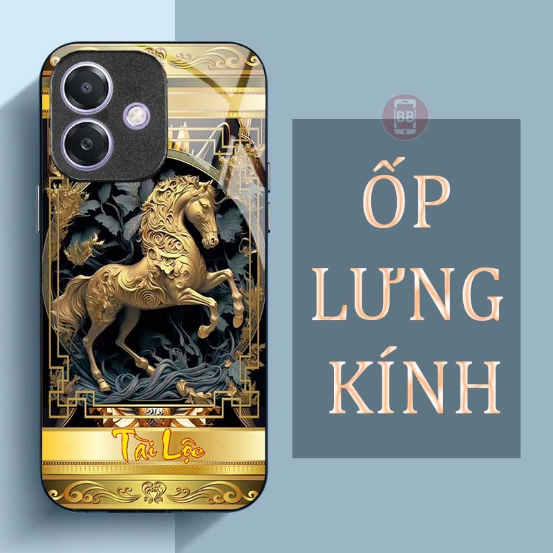 Ốp Lưng OPPO A3, A3X, A5 PRO Mặt Lưng Kính Cường Lực In Hình 12 con giáp Tài Lộc