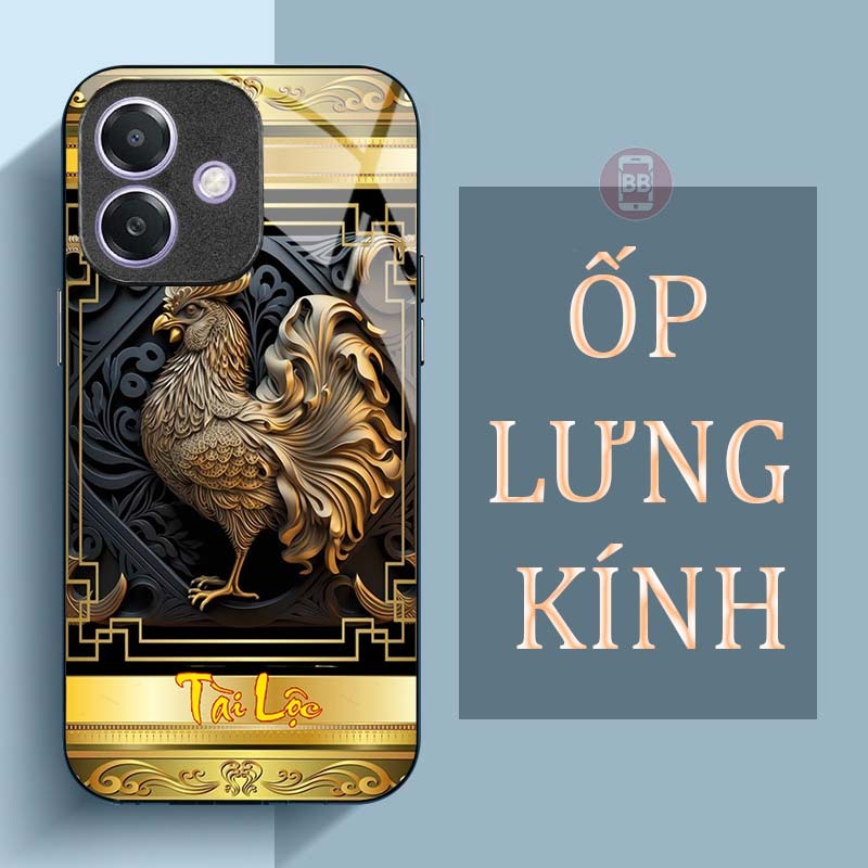 Ốp Lưng OPPO A3, A3X, A5 PRO Mặt Lưng Kính Cường Lực In Hình 12 con giáp Tài Lộc