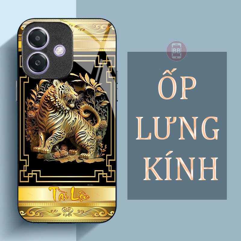 Ốp Lưng OPPO A3, A3X, A5 PRO Mặt Lưng Kính Cường Lực In Hình 12 con giáp Tài Lộc