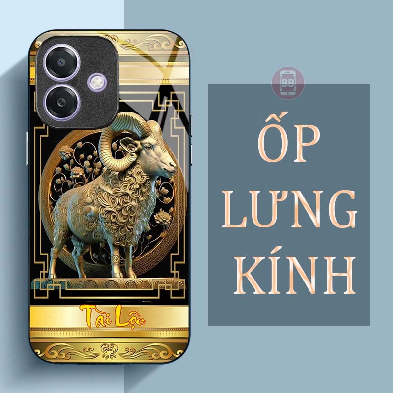 Ốp Lưng OPPO A3, A3X, A5 PRO Mặt Lưng Kính Cường Lực In Hình 12 con giáp Tài Lộc