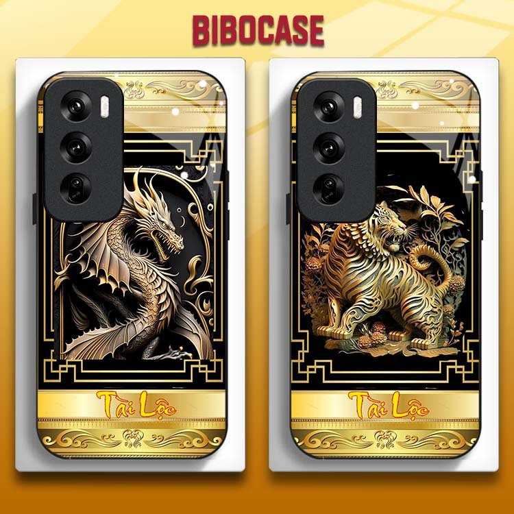 Ốp Lưng OPPO RENO 12 5G, RENO 12 PRO 5G Mặt Lưng Kính Cường Lực In Hình 12 con giáp Tài Lộc