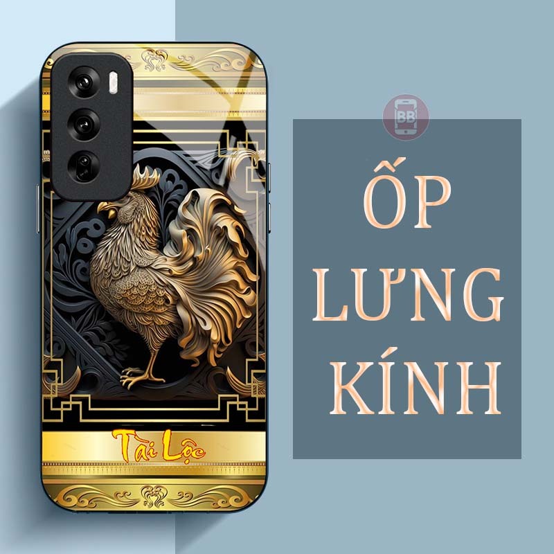 Ốp Lưng OPPO RENO 12 5G, RENO 12 PRO 5G Mặt Lưng Kính Cường Lực In Hình 12 con giáp Tài Lộc