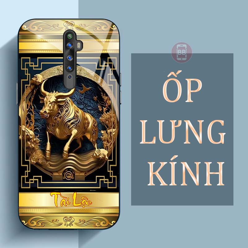 Ốp Lưng OPPO RENO 2F Mặt Lưng Kính Cường Lực In Hình 12 con giáp Tài Lộc