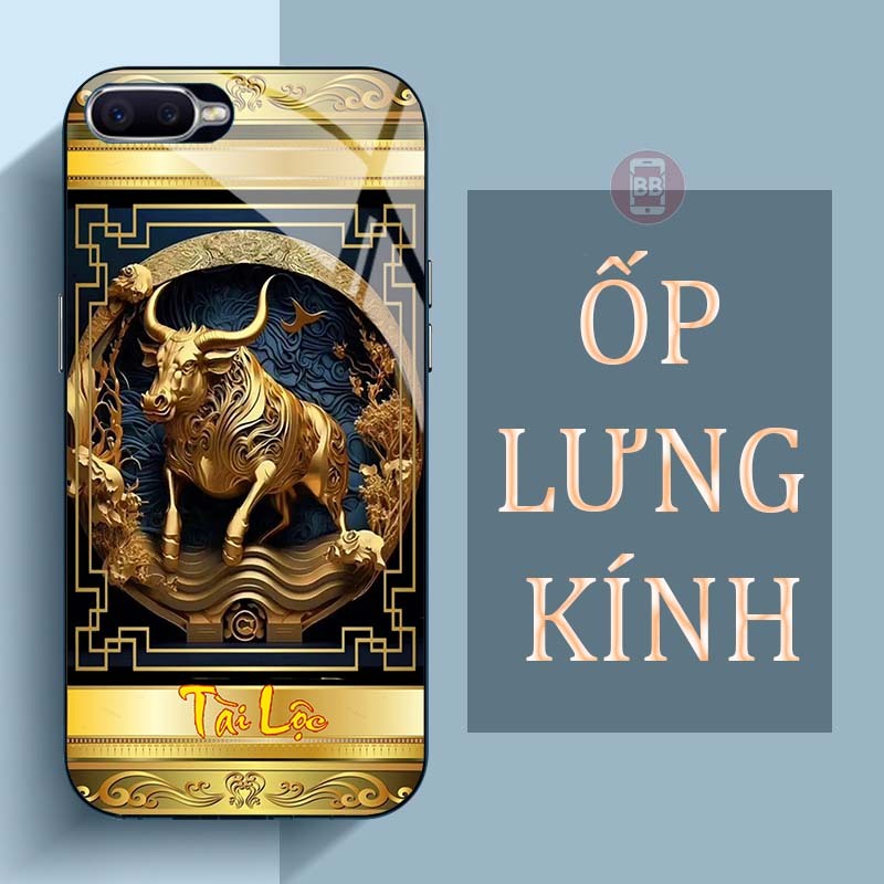 Ốp Lưng OPPO A3S, A5 Mặt Lưng Kính Cường Lực In Hình 12 con giáp Tài Lộc