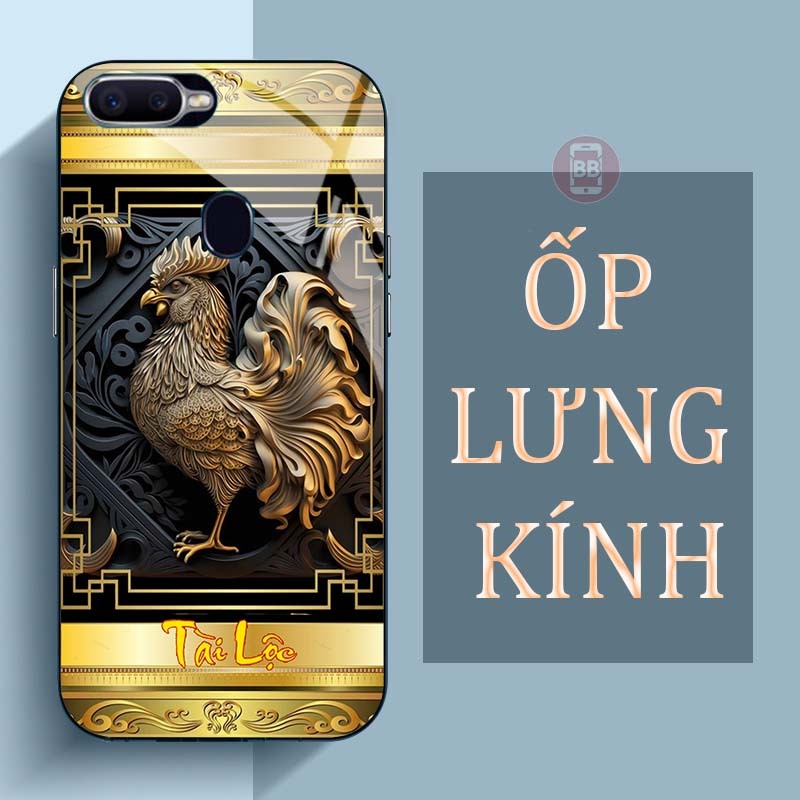 Ốp Lưng OPPO A5S, F9, A7, A12 Mặt Lưng Kính Cường Lực In Hình 12 con giáp Tài Lộc