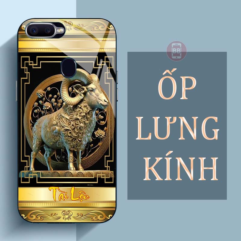 Ốp Lưng OPPO A5S, F9, A7, A12 Mặt Lưng Kính Cường Lực In Hình 12 con giáp Tài Lộc