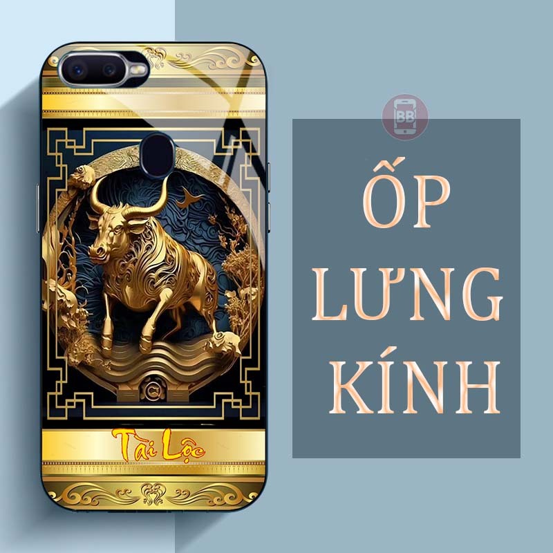 Ốp Lưng OPPO A5S, F9, A7, A12 Mặt Lưng Kính Cường Lực In Hình 12 con giáp Tài Lộc