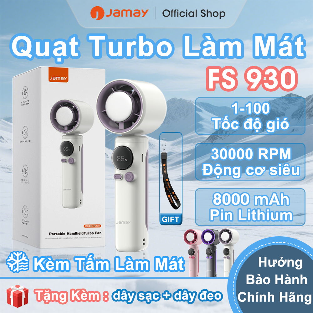 JAMAY Quạt mini cầm tay sạc tích điện có Sò lạnh màn hìnhLED quạtTurbo 100 tốc độ gió 30000RPM 8000mAh 22hsửdụng FS930 C | BigBuy360 - bigbuy360.vn