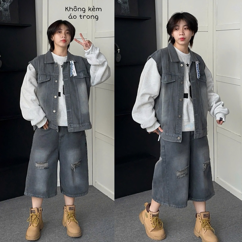 Set gile quần short jean loang PAM (Có tách lẻ) form Nam nữ unisex Brand Jaystoree | BigBuy360 - bigbuy360.vn