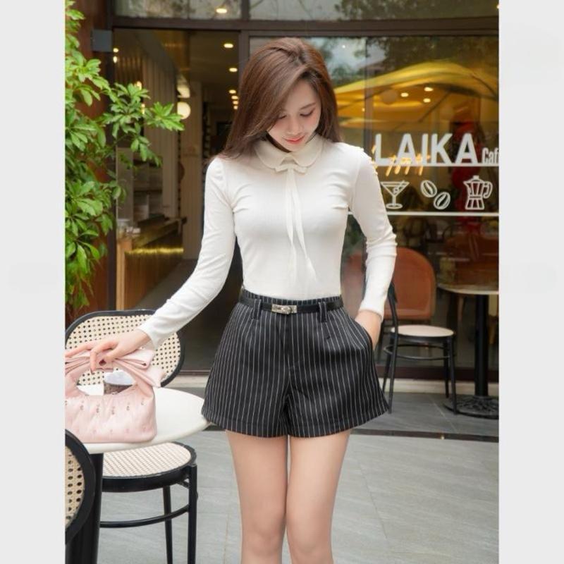 Quần Short Nữ Kẻ Sọc Cạp Cao Tôn Dáng Phong Cách Hàn Quốc Có Quần Bảo Hộ -  Mã 152