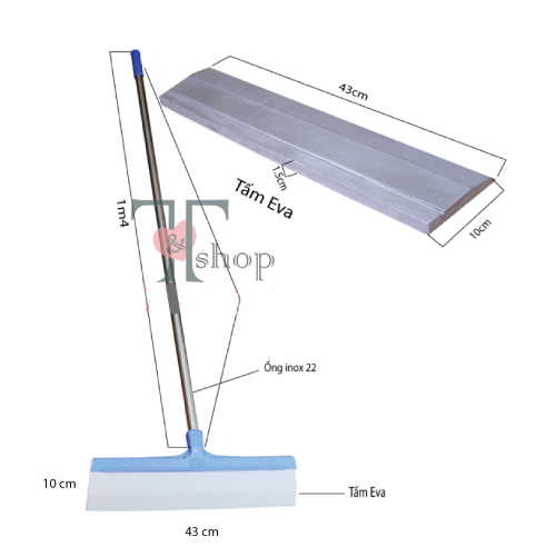 Cây Chổi Gạt, Đẩy Nước Sàn Nhà Eva Homeinno CÁN THẲNG Dài 145cm