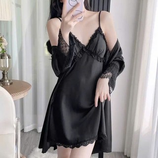 V53(Deal Mở Bán) Sét Váy+Choàng Ngủ Nữ Chất Lụa Lattin Phối Ren Mềm Mại Nhẹ Nhàng Có Kèm Lót Đệm Phương Linh Underwear
